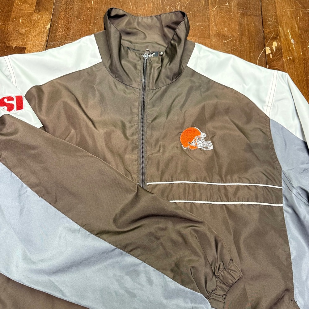 Vtg Cleveland Browns Dunbrooke Windbreaker Jacket Mens XL Brown NFL Full Zip